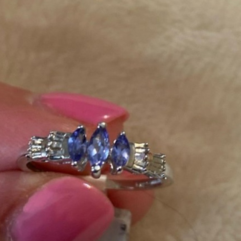 🎉HP🎉 10K WG Tanzanite Marquise Diamond Baguette Ring sz 6.5 10kt 10k 10KT 10 k